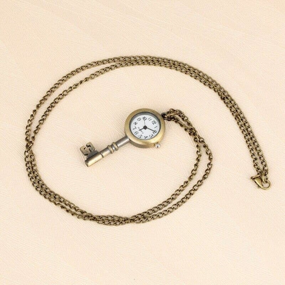 Vintage Style Skeleton Key NEW Pocket Watch Antique Bronze Pendant Necklace - Picture 2 of 4